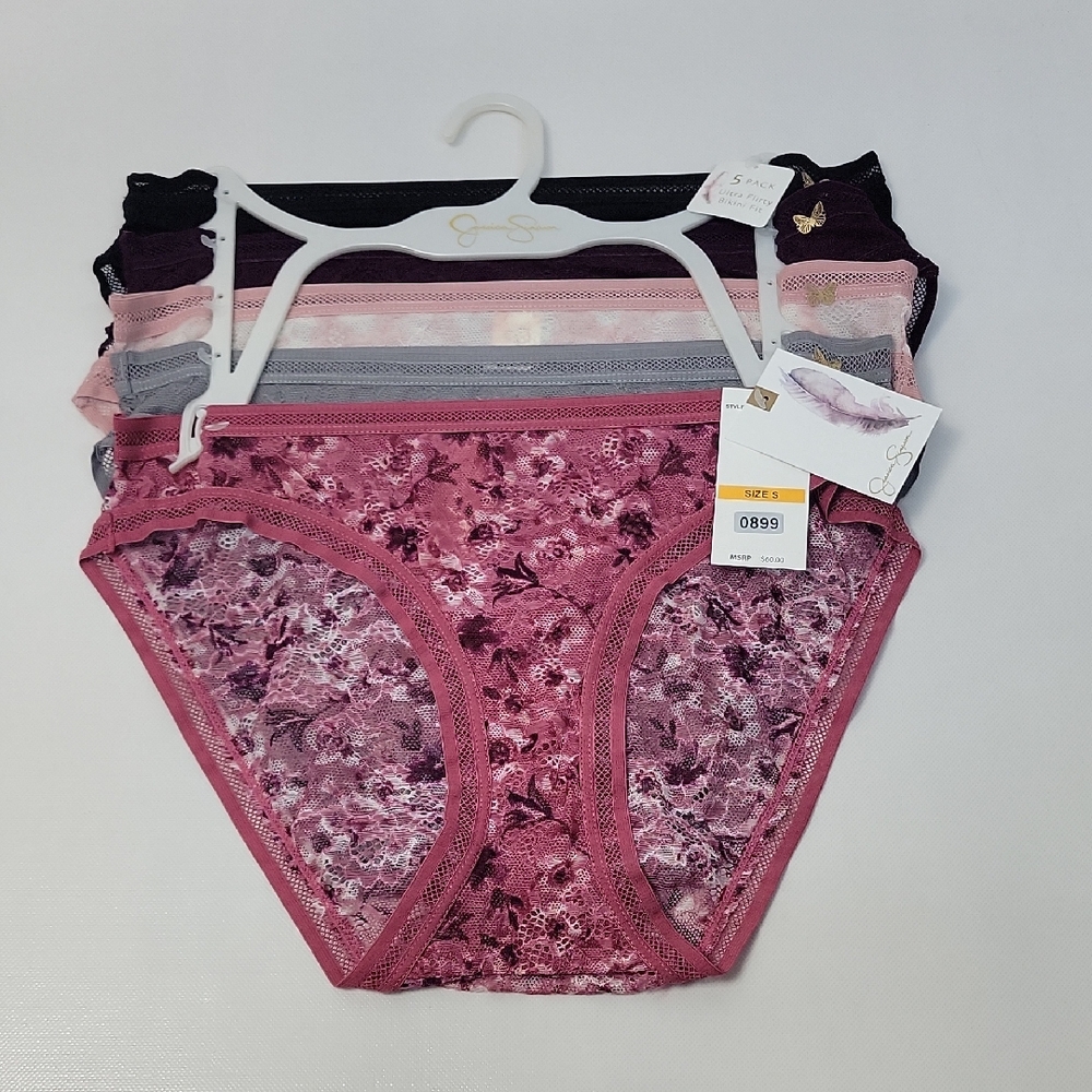 Jessica Simpson Pink Floral Lace 5 Pk Ultra Flirty Bikini Fit Set